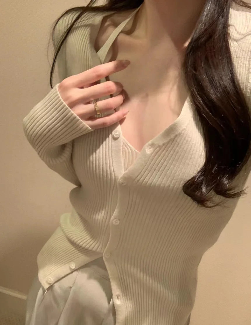 Chic V-Neck Knitted Open Cardigan Top Women's