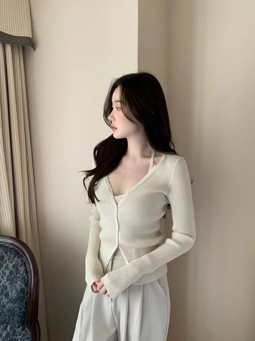 Chic V-Neck Knitted Open Cardigan Top Women's