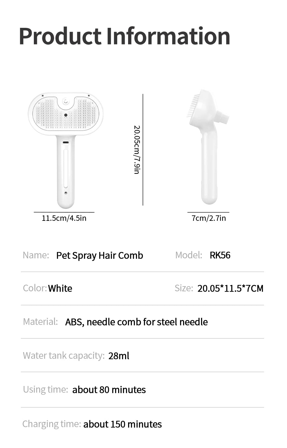 ROJECO Pet Spray Hair Comb Professional