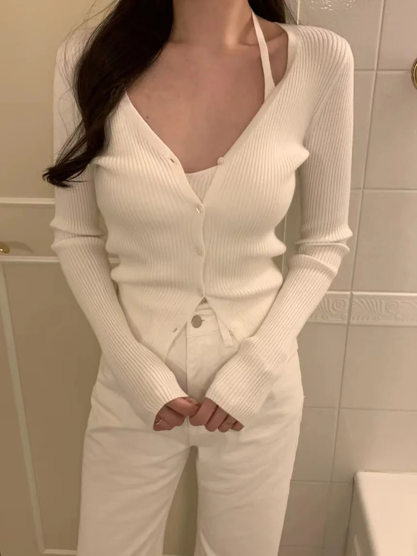 Chic V-Neck Knitted Open Cardigan Top Women's