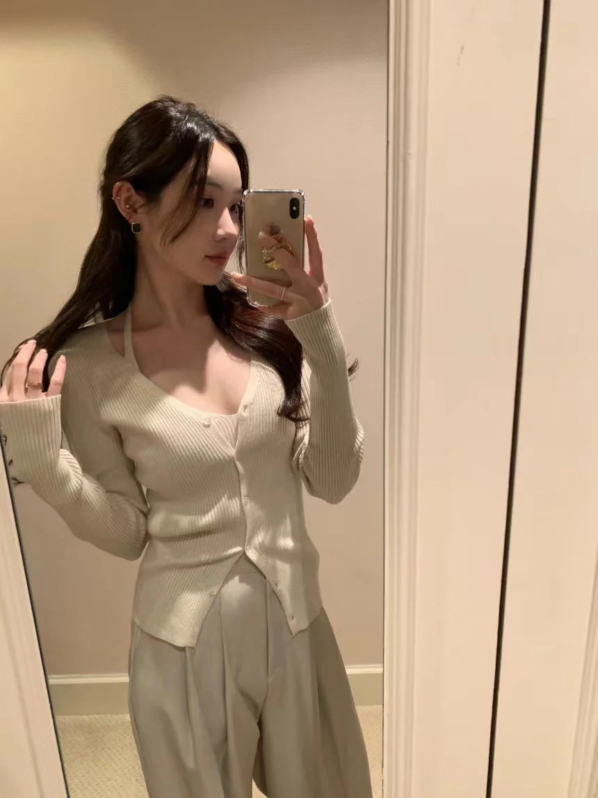 Chic V-Neck Knitted Open Cardigan Top Women's