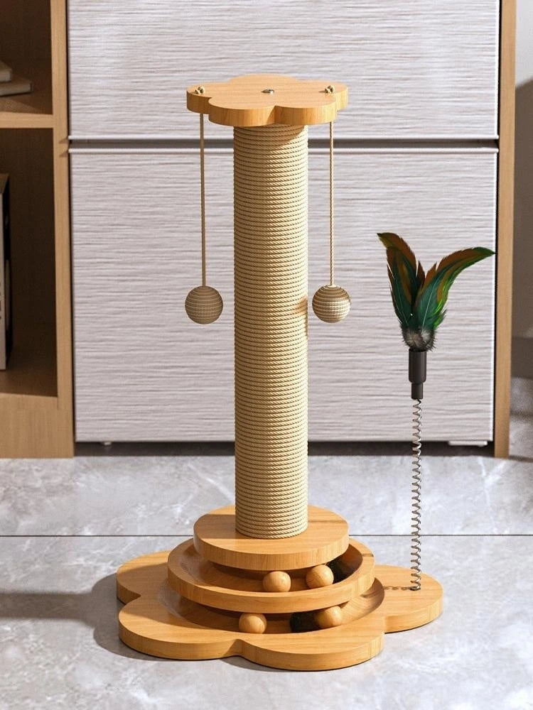Pet Cat Toy Solid Wood Cat Turntable Funny Cat Stick  Balls