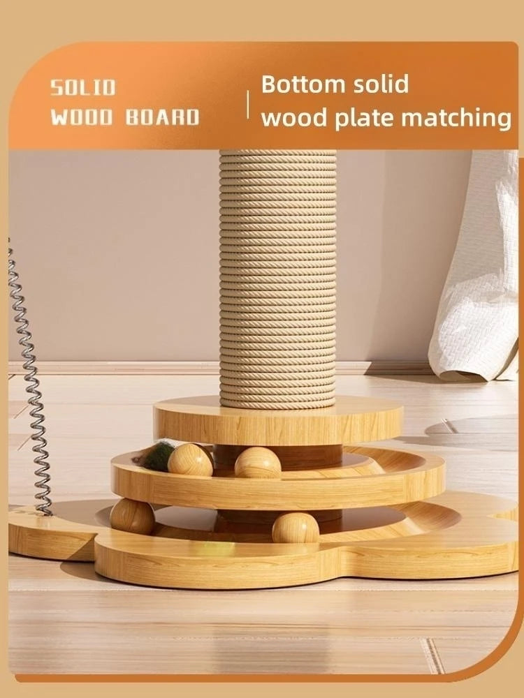 Pet Cat Toy Solid Wood Cat Turntable Funny Cat Stick  Balls