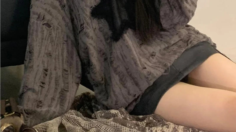 Y2K Hole Star Print T-Shirt Women Fashion