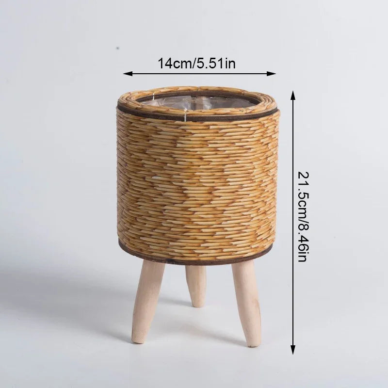 Nordic Imitation Rattan Flower Pot Hand Woven Flower Shelf Planters Plant Stand Holder Basket Garden Decor Home Storage Basket