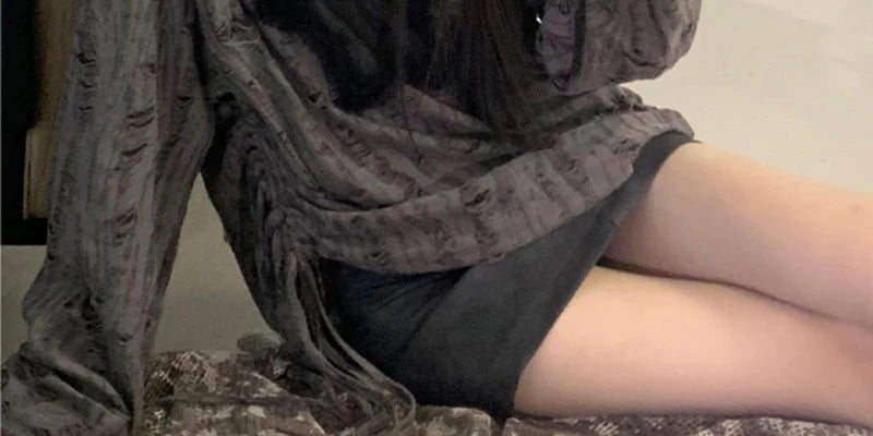 Y2K Hole Star Print T-Shirt Women Fashion