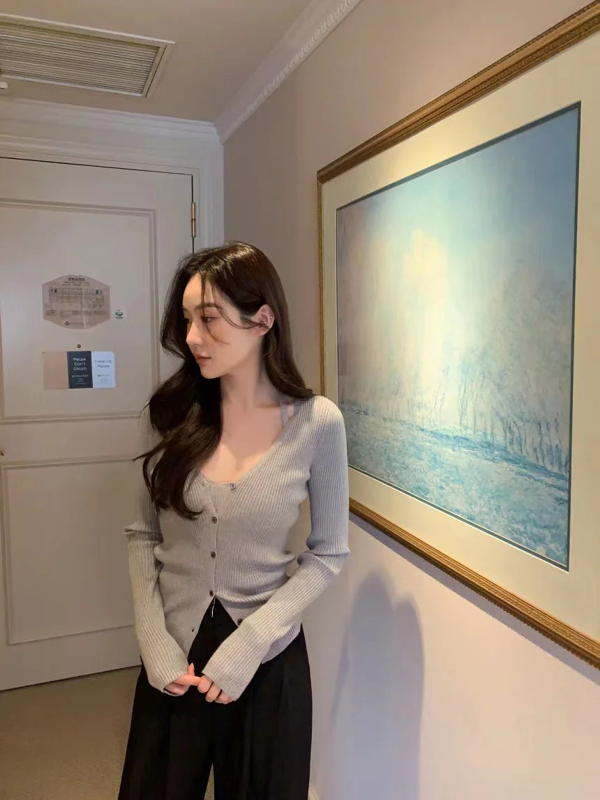 Chic V-Neck Knitted Open Cardigan Top Women's