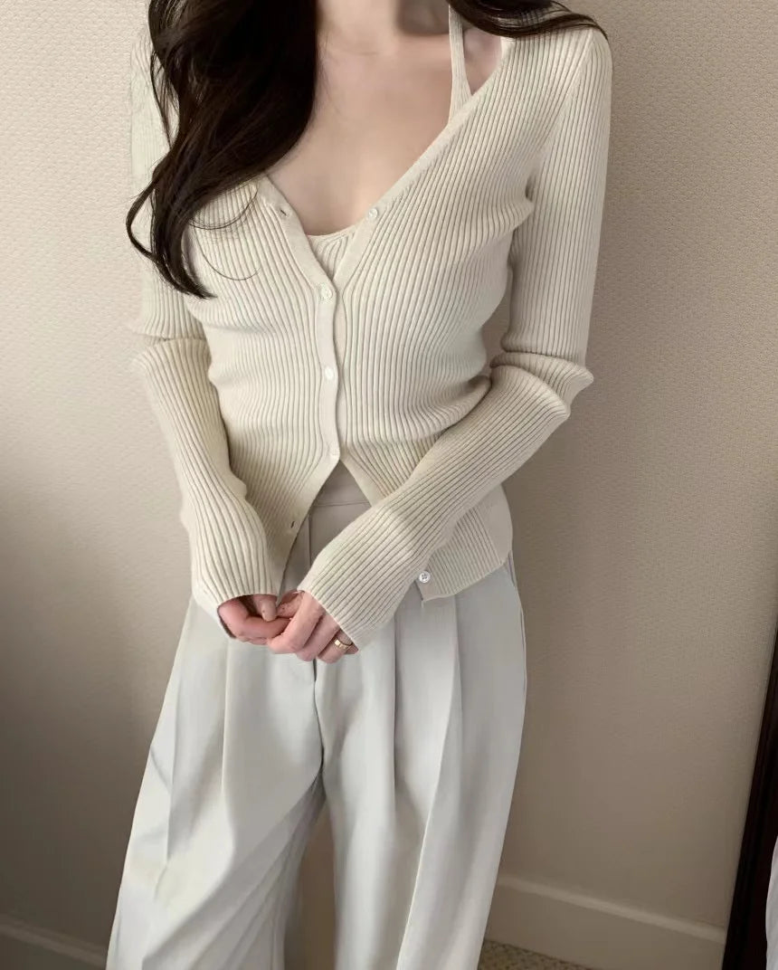 Chic V-Neck Knitted Open Cardigan Top Women's
