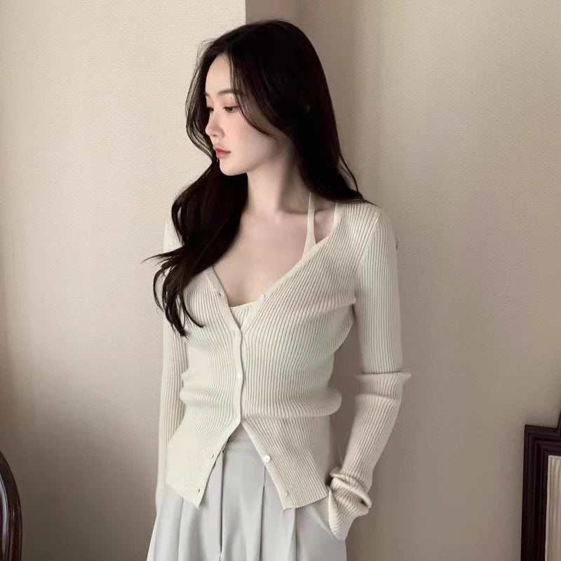 Chic V-Neck Knitted Open Cardigan Top Women's