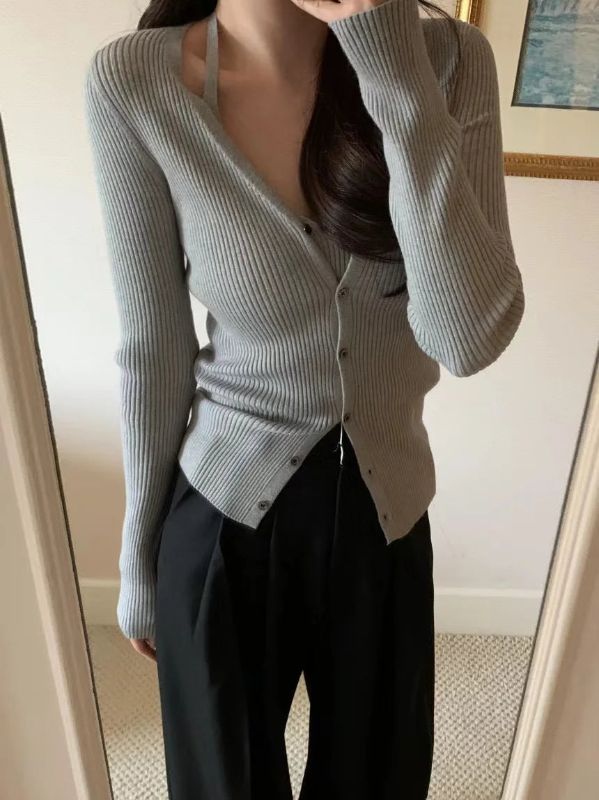 Chic V-Neck Knitted Open Cardigan Top Women's