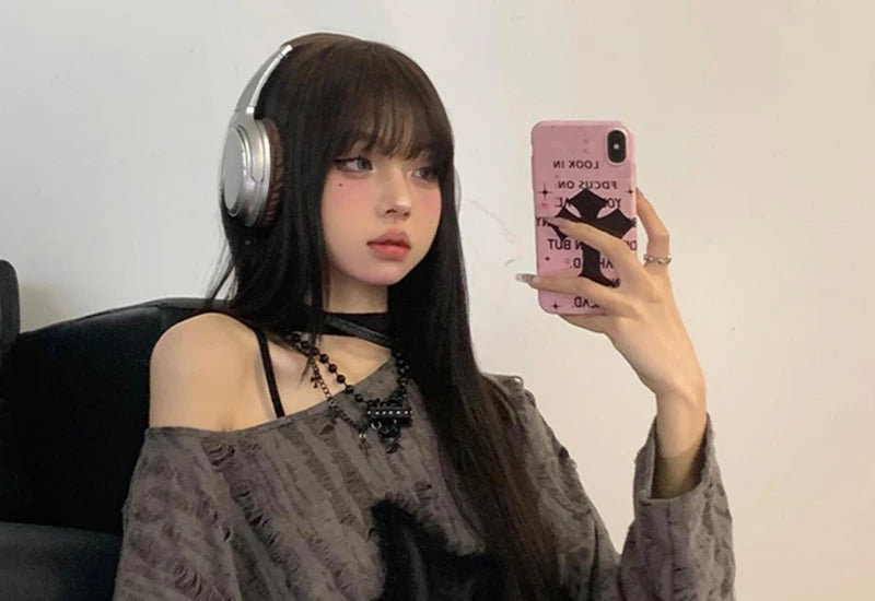 Y2K Hole Star Print T-Shirt Women Fashion