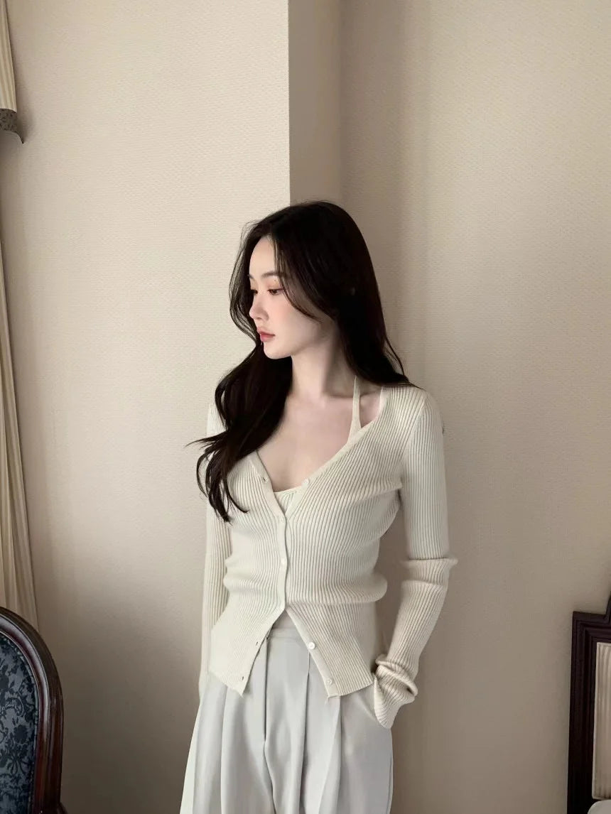 Chic V-Neck Knitted Open Cardigan Top Women's