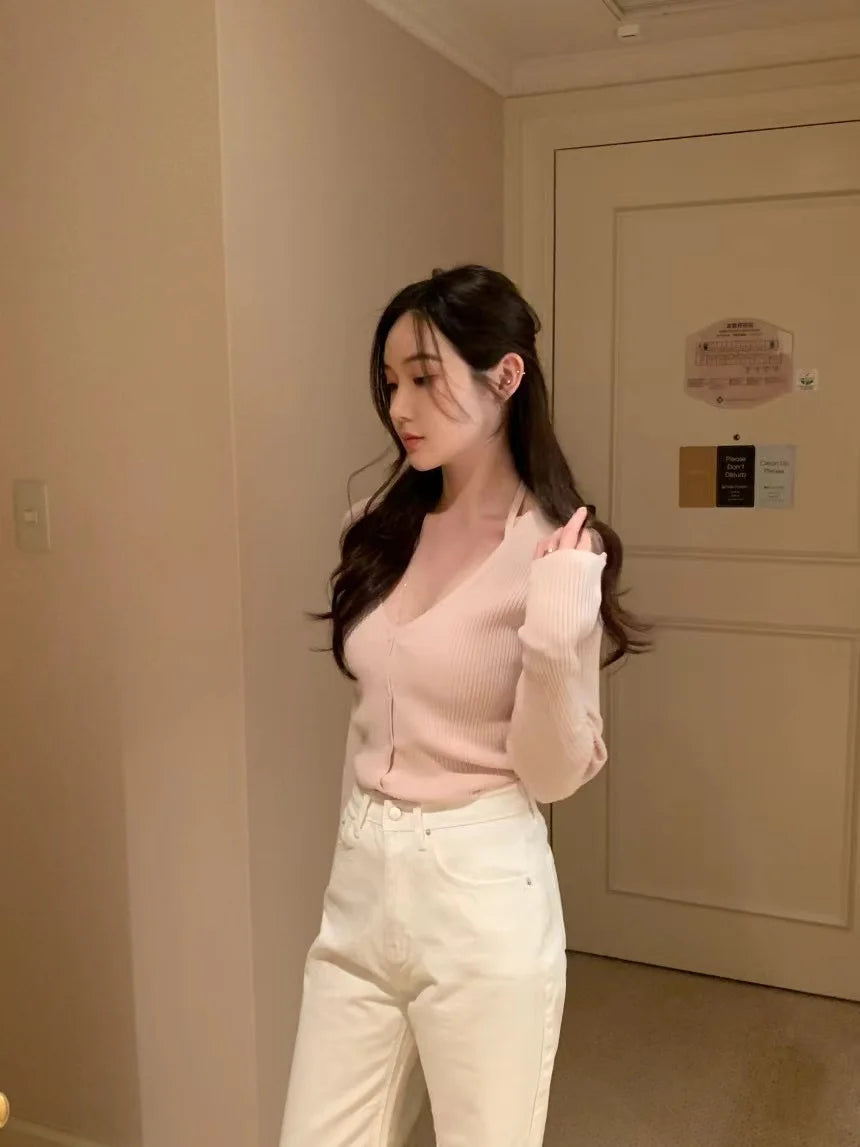 Chic V-Neck Knitted Open Cardigan Top Women's