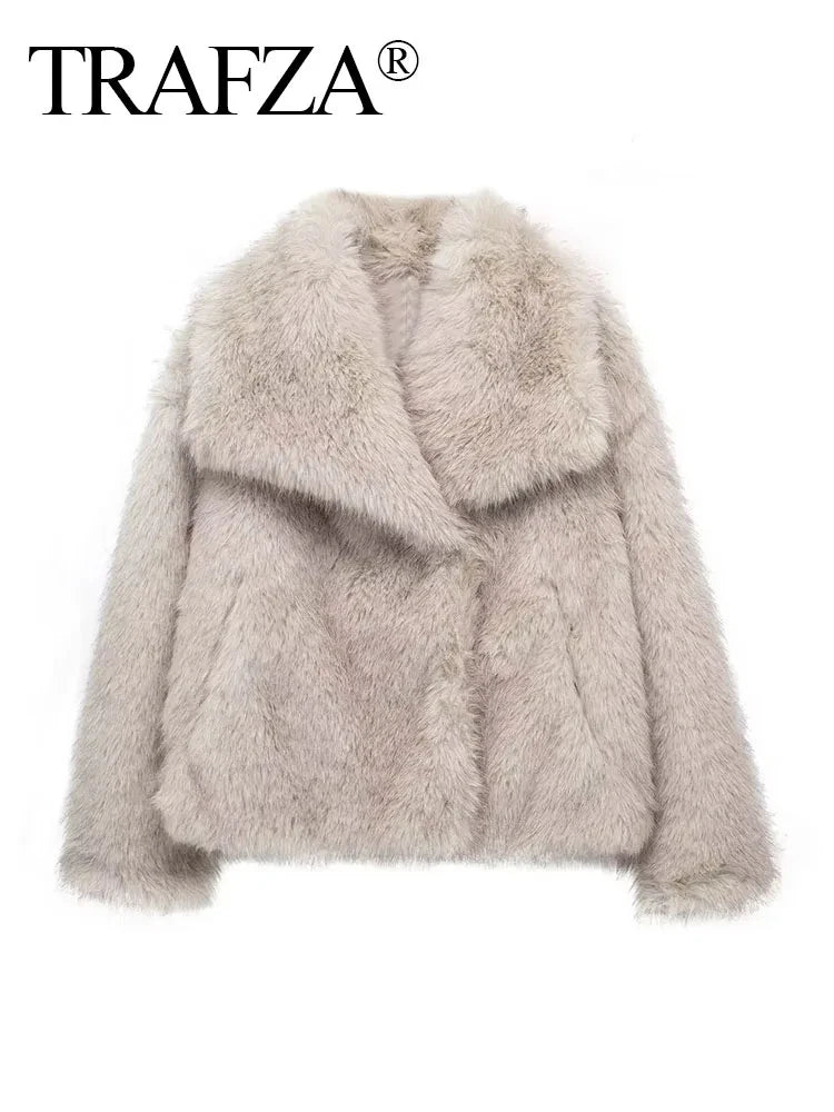 TRAFZA Women Fashion Faux Fur Jacket