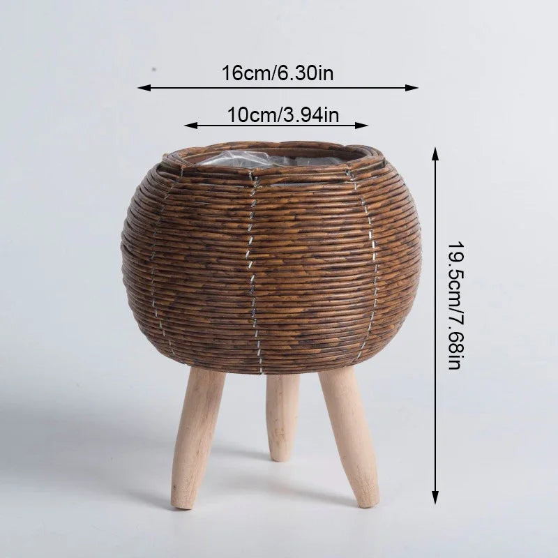 Nordic Imitation Rattan Flower Pot Hand Woven Flower Shelf Planters Plant Stand Holder Basket Garden Decor Home Storage Basket