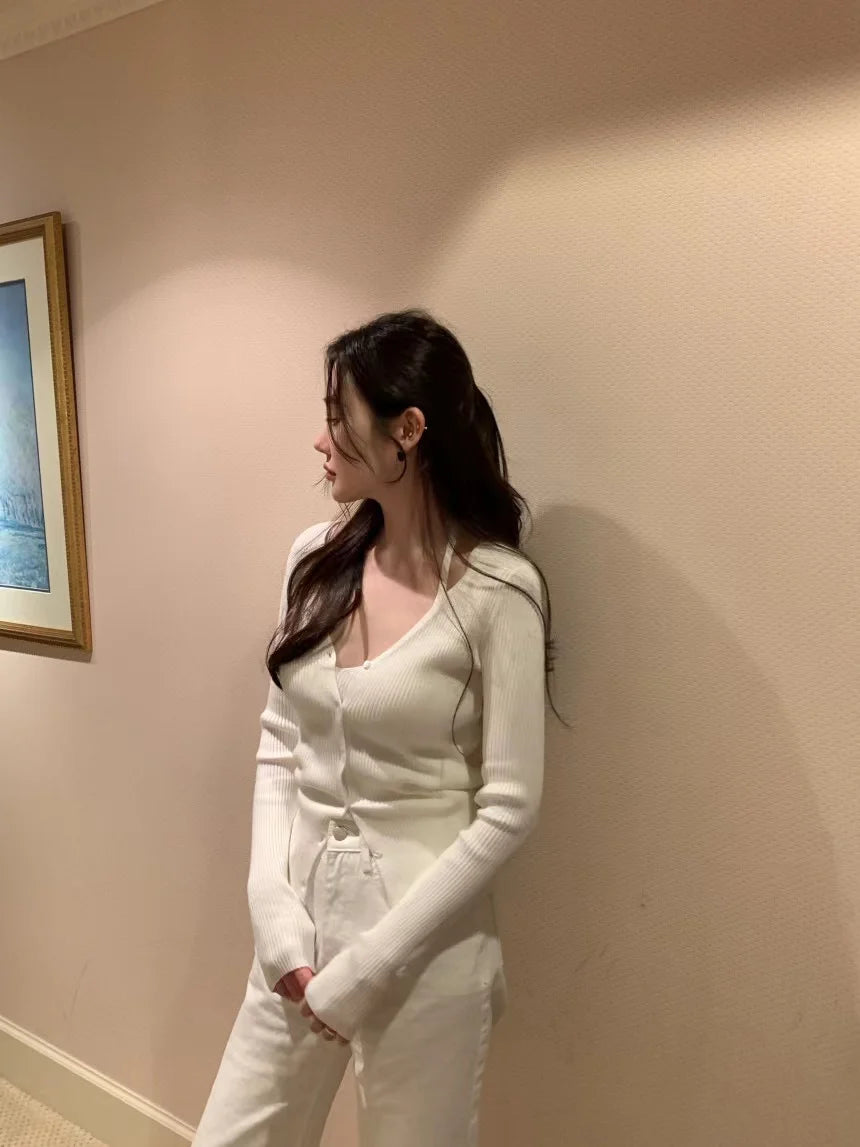 Chic V-Neck Knitted Open Cardigan Top Women's