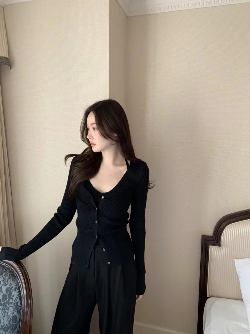 Chic V-Neck Knitted Open Cardigan Top Women's