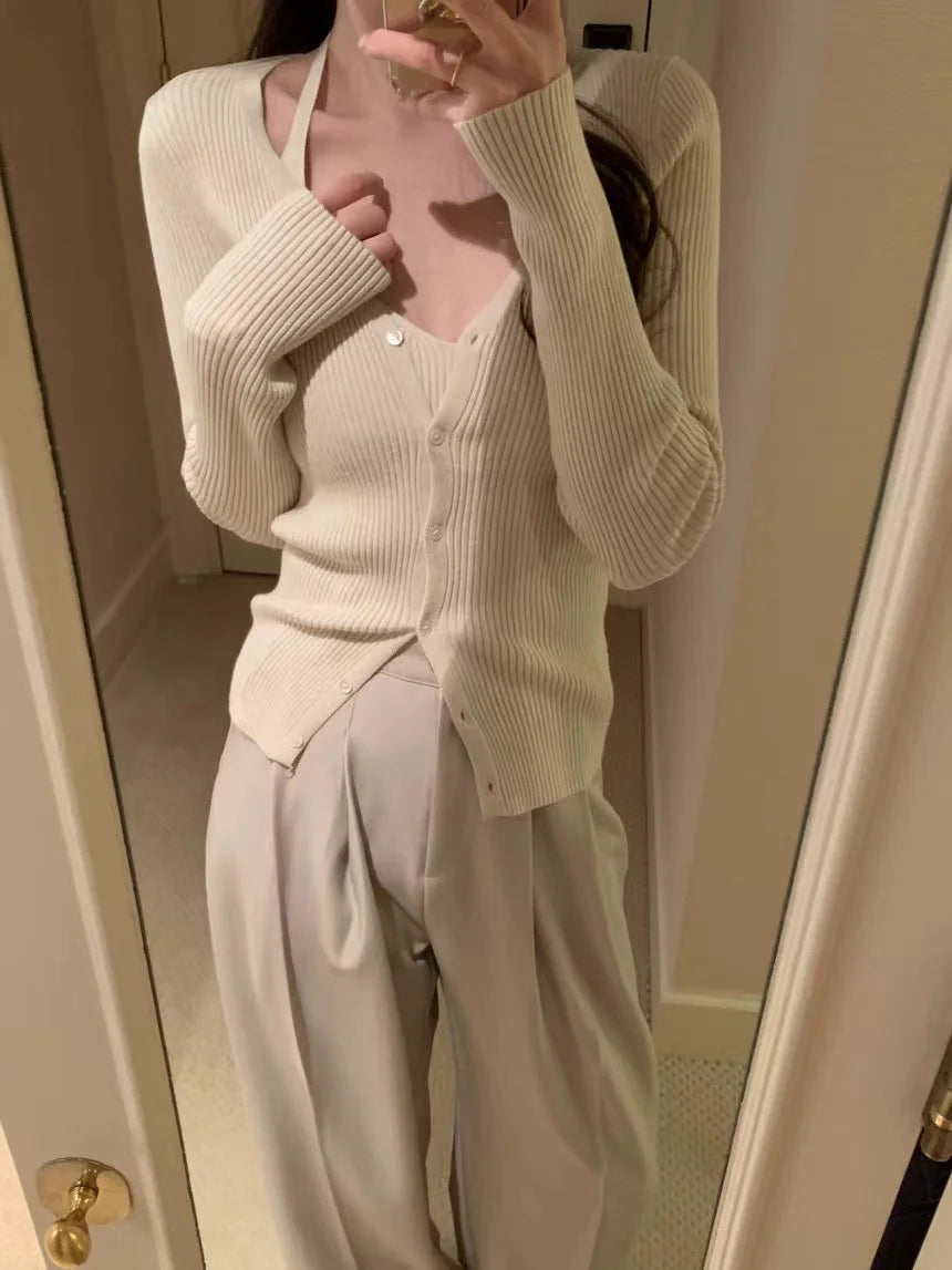 Chic V-Neck Knitted Open Cardigan Top Women's