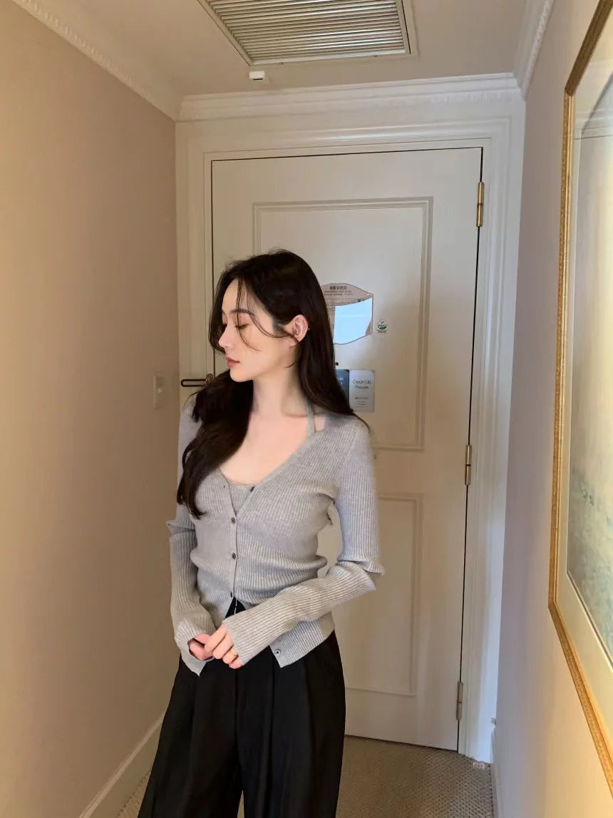 Chic V-Neck Knitted Open Cardigan Top Women's