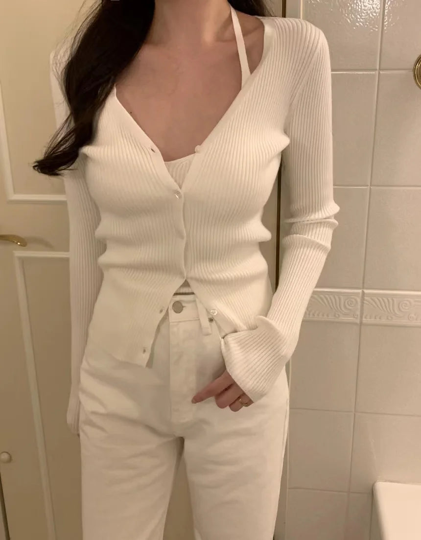 Chic V-Neck Knitted Open Cardigan Top Women's