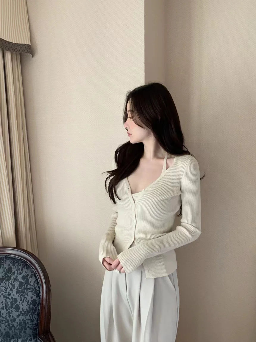 Chic V-Neck Knitted Open Cardigan Top Women's