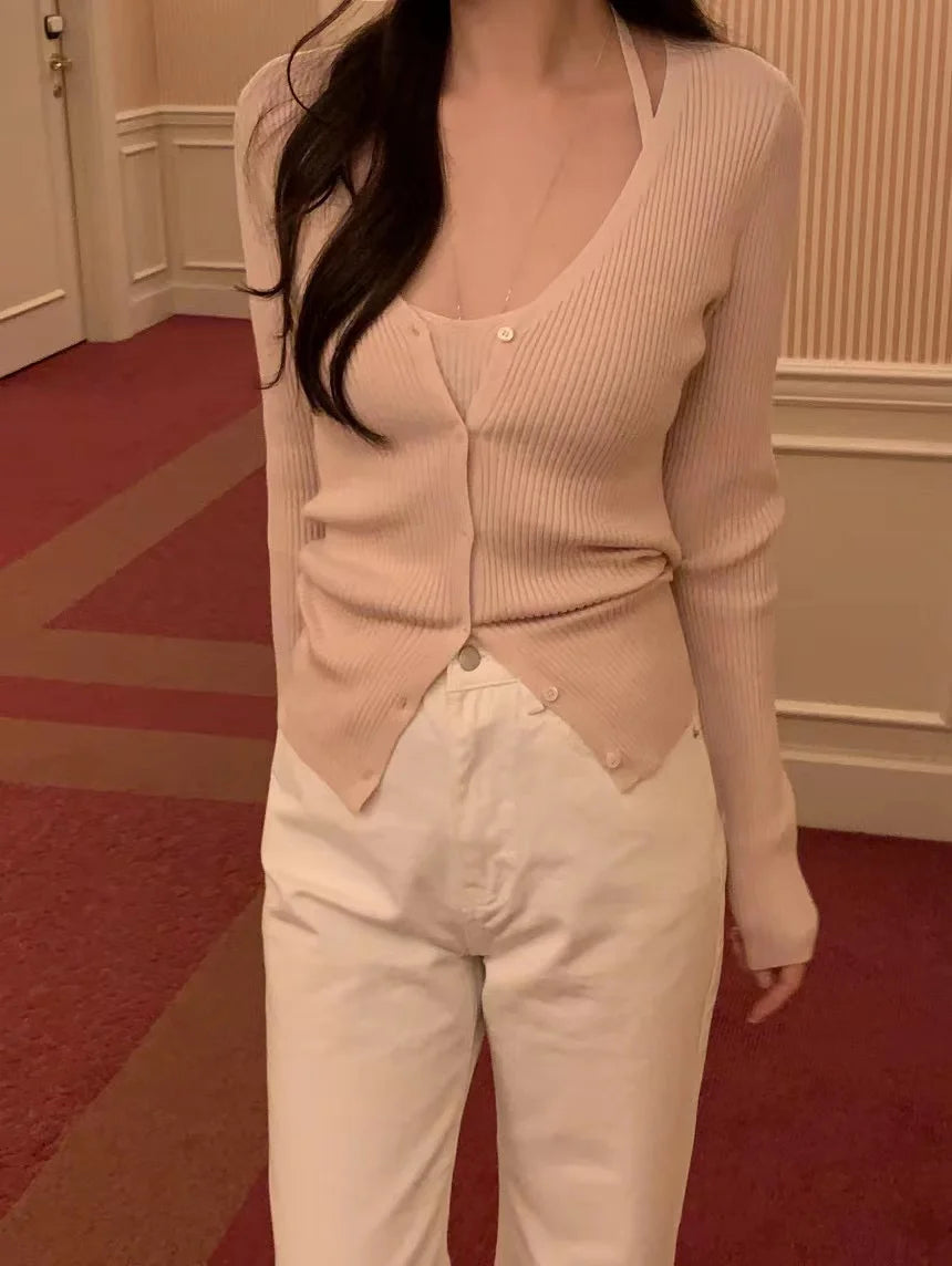 Chic V-Neck Knitted Open Cardigan Top Women's