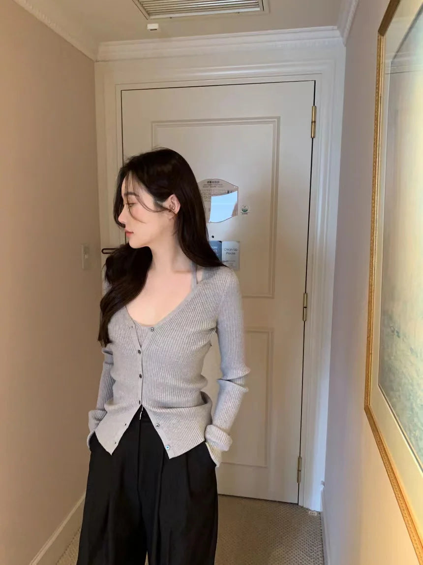 Chic V-Neck Knitted Open Cardigan Top Women's