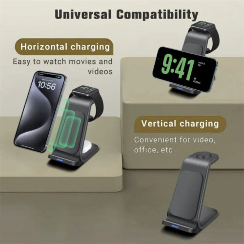 Wireless Charger Dock Charging Station 3In1 For Apple Watch Iphone 15 14 13 12 X