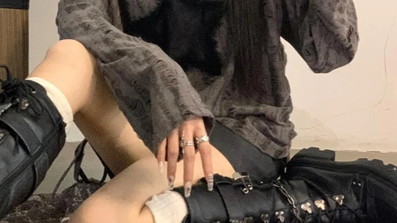 Y2K Hole Star Print T-Shirt Women Fashion