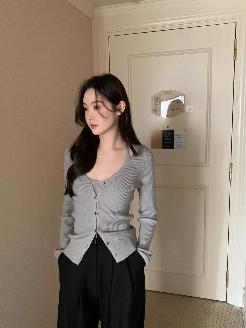 Chic V-Neck Knitted Open Cardigan Top Women's