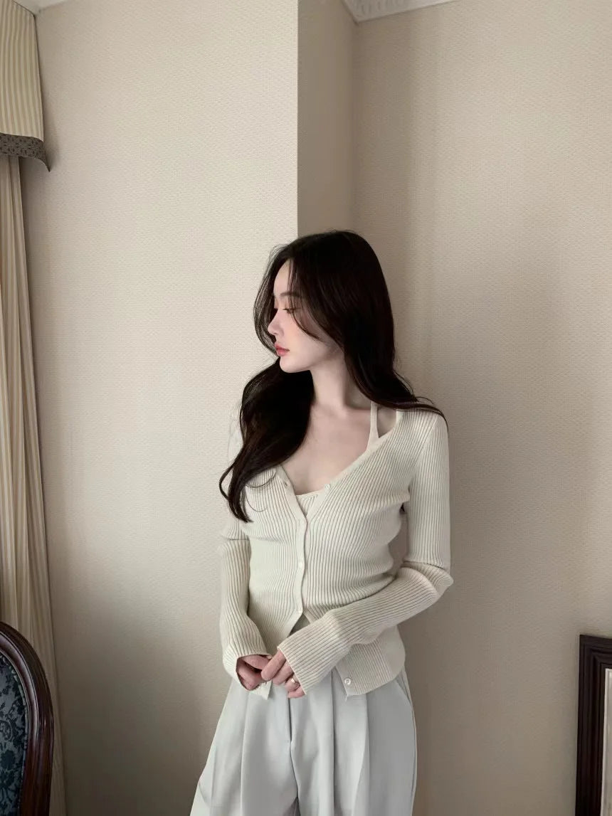 Chic V-Neck Knitted Open Cardigan Top Women's