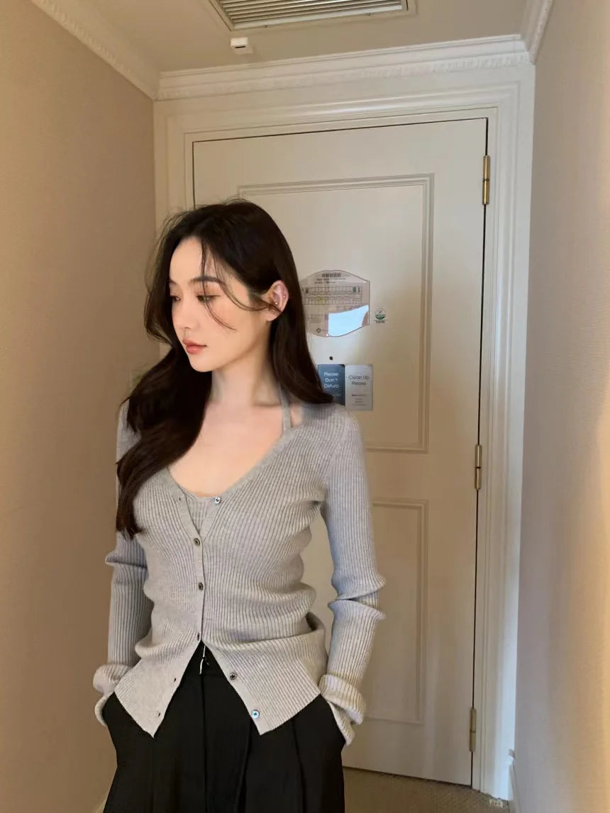 Chic V-Neck Knitted Open Cardigan Top Women's