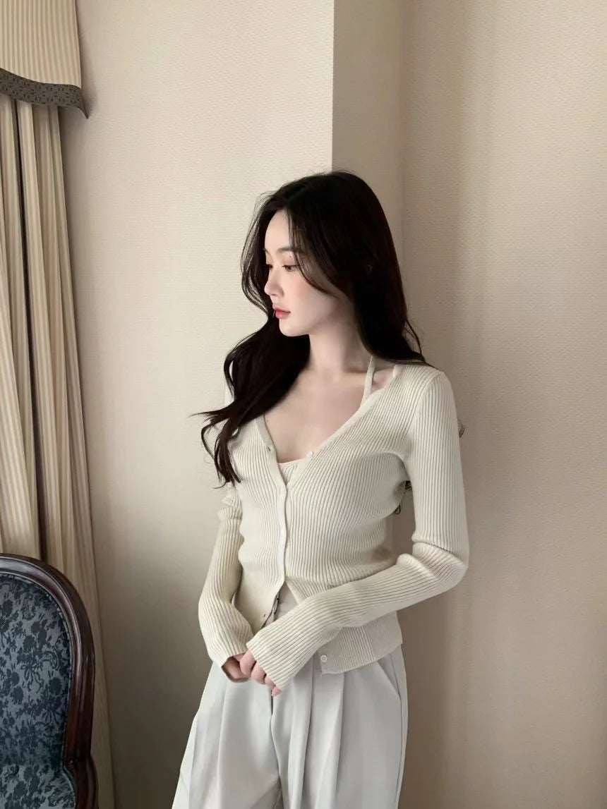 Chic V-Neck Knitted Open Cardigan Top Women's