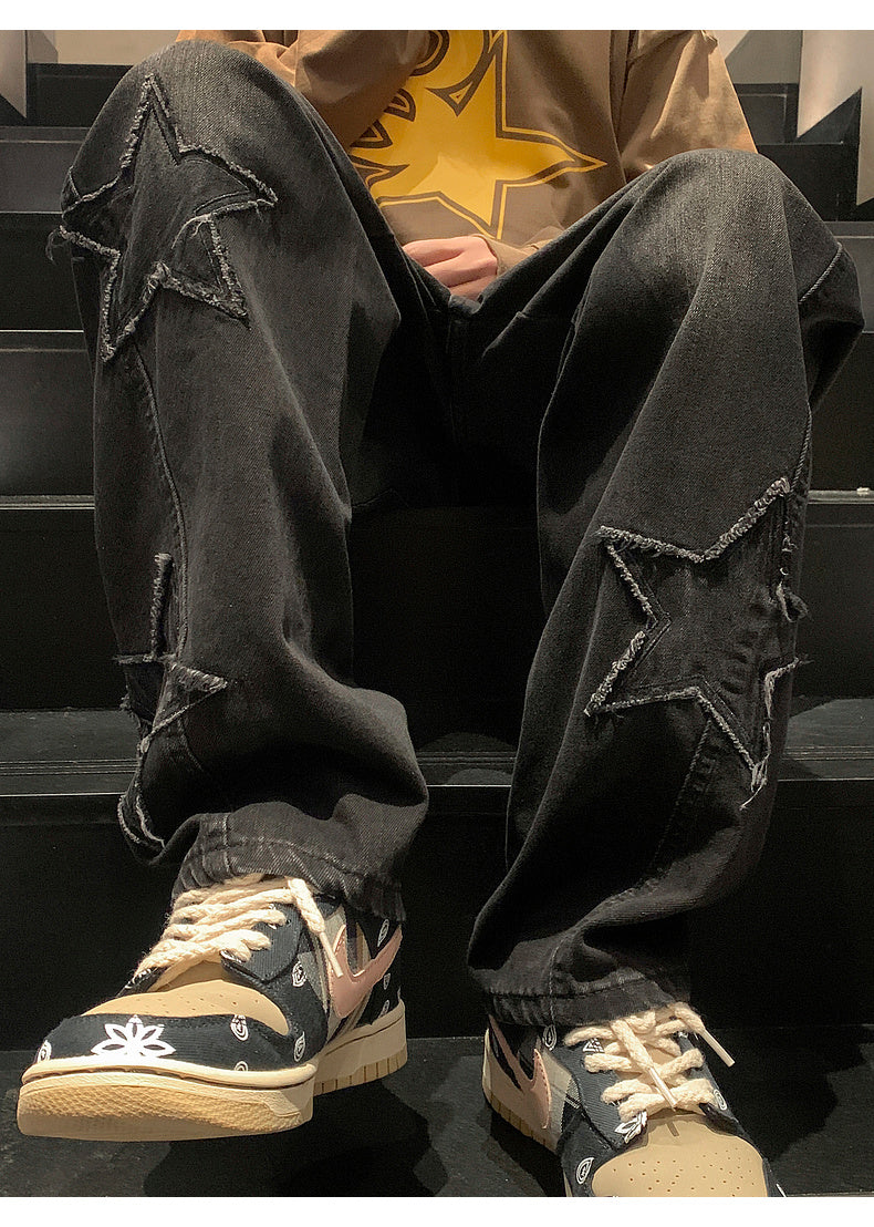 Star Embroidery Straight Casual Men Jeans