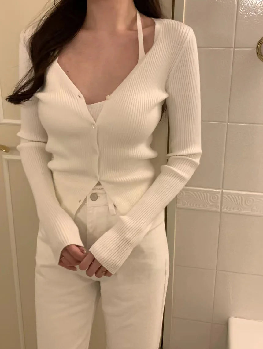 Chic V-Neck Knitted Open Cardigan Top Women's