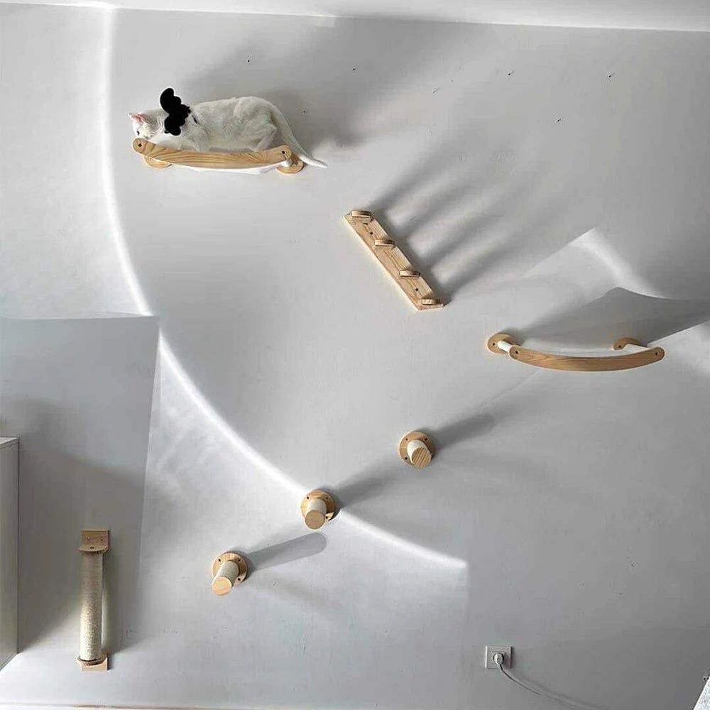 Wall-mounted Cat Hanging  Bed Cat Climbing Ladder Grab Post Solid Wood