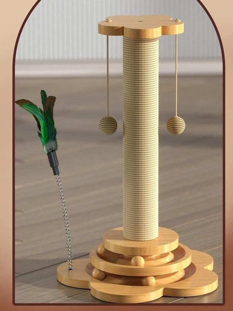 Pet Cat Toy Solid Wood Cat Turntable Funny Cat Stick  Balls