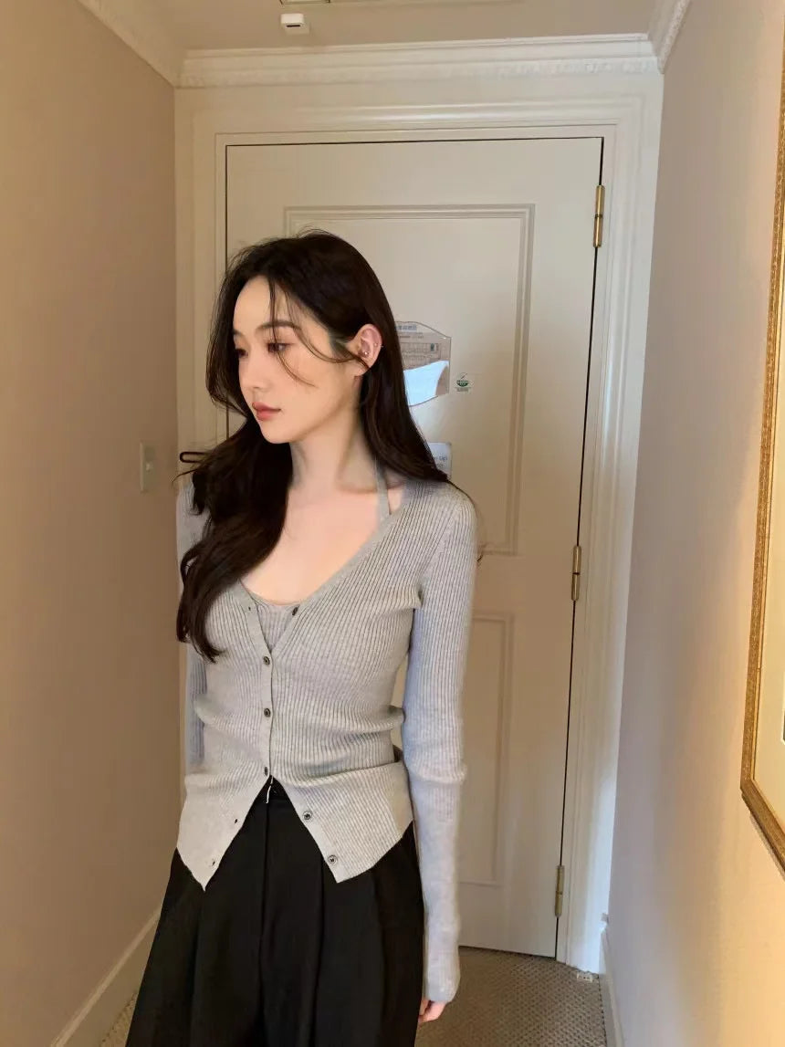 Chic V-Neck Knitted Open Cardigan Top Women's