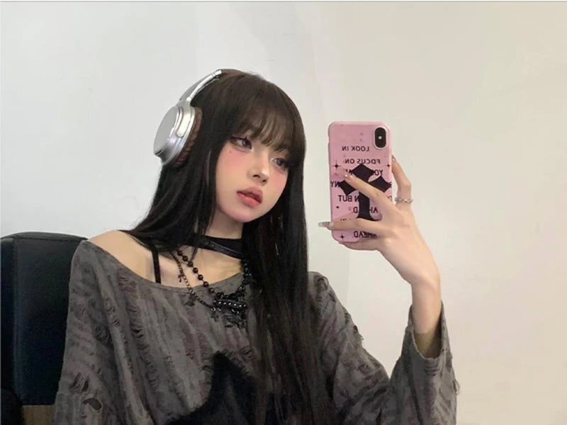 Y2K Hole Star Print T-Shirt Women Fashion