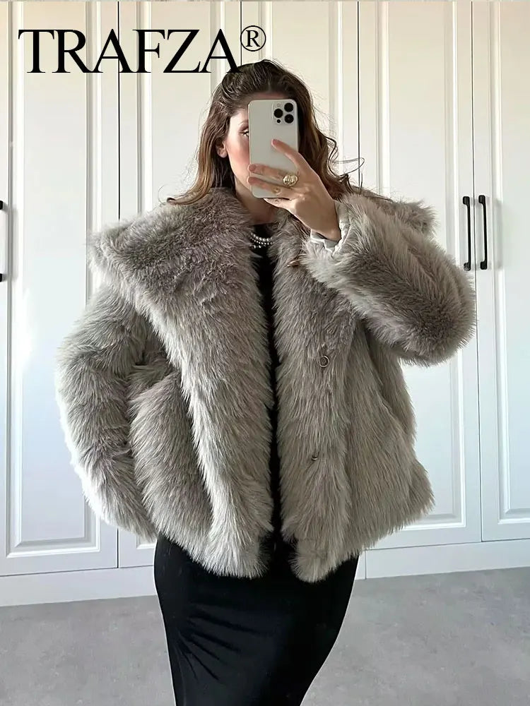 TRAFZA Women Fashion Faux Fur Jacket
