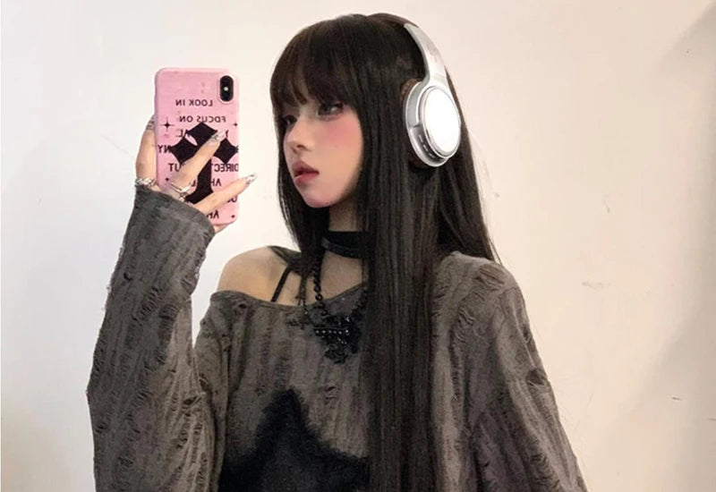 Y2K Hole Star Print T-Shirt Women Fashion