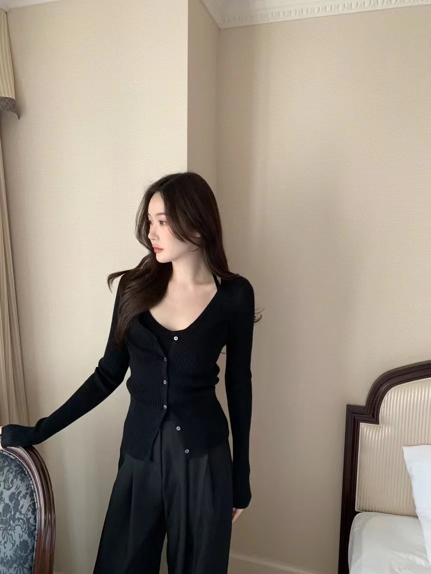 Chic V-Neck Knitted Open Cardigan Top Women's