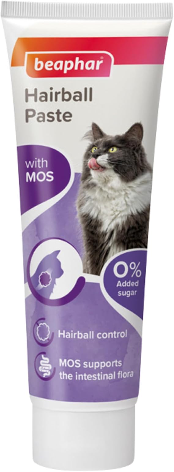 Beaphar - Hairball Paste for Cats - Promotes Natural Passage of Hairballs - Prebiotic Aids Digestion - Tasty Healthy Malt Treat - 100g Tube